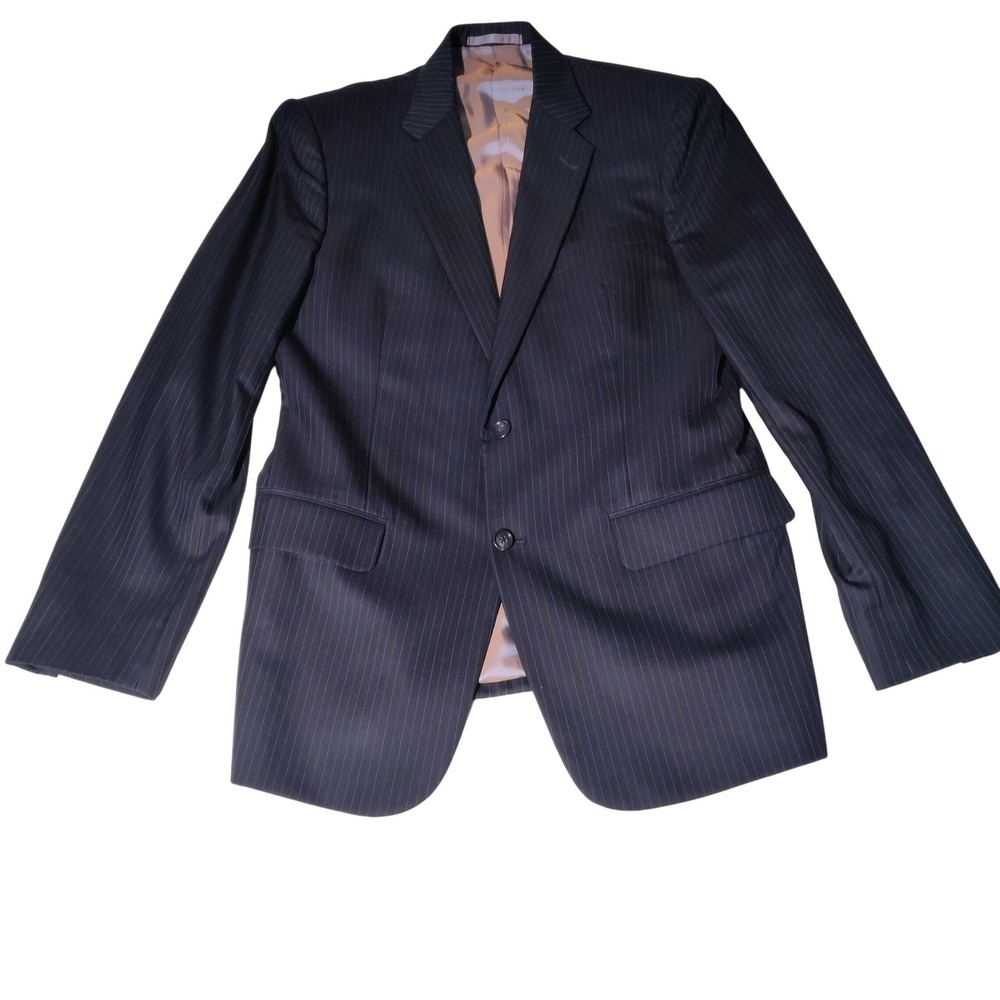 Utopia Super 180s Pinstripe Suit Jacket Navy Blue Blazer 40R Custom - Imperfect